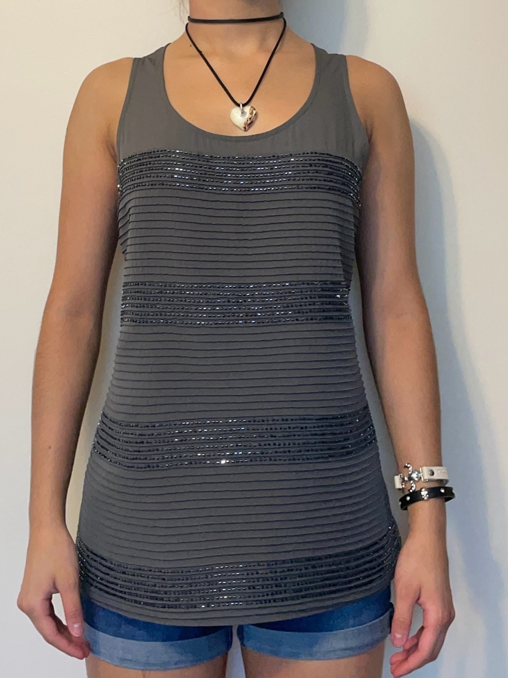 Y2K Banana Republic Ash Gray Beaded Top